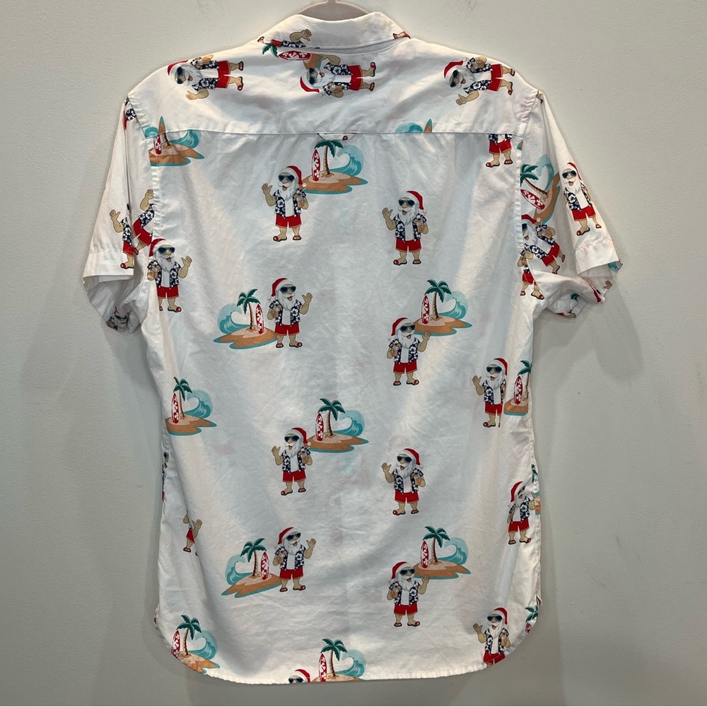 Denim and Flower Santa Beach Short Sleeve Button Up Shirt Men’s Size M | Surfing - Picture 2 of 5